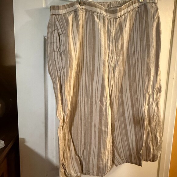 Coldwater Creek Tan Linen Striped Crop Pants - Petite XL - Picture 1 of 4